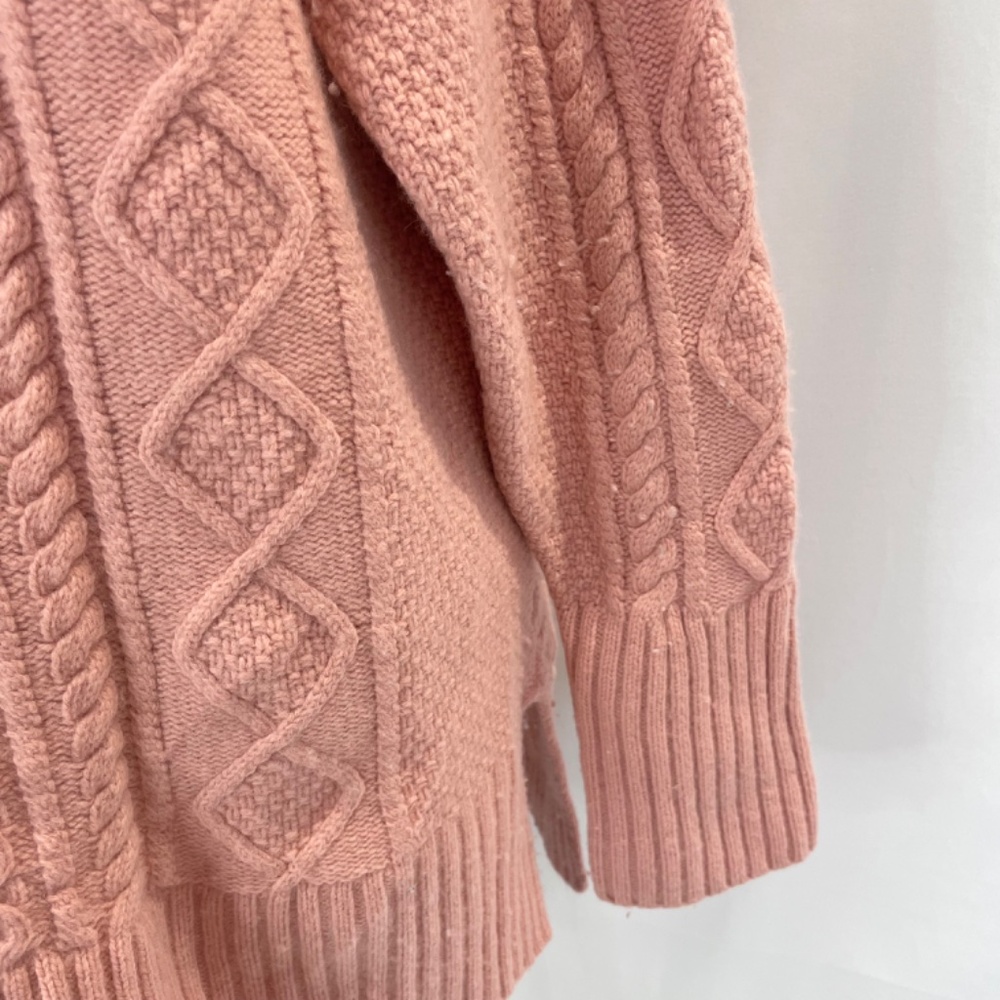 J Crew Cable Knit Patchwork Wool Blend Tunic Sweater K2428 Seashell Pink Large - Picture 13 of 16
